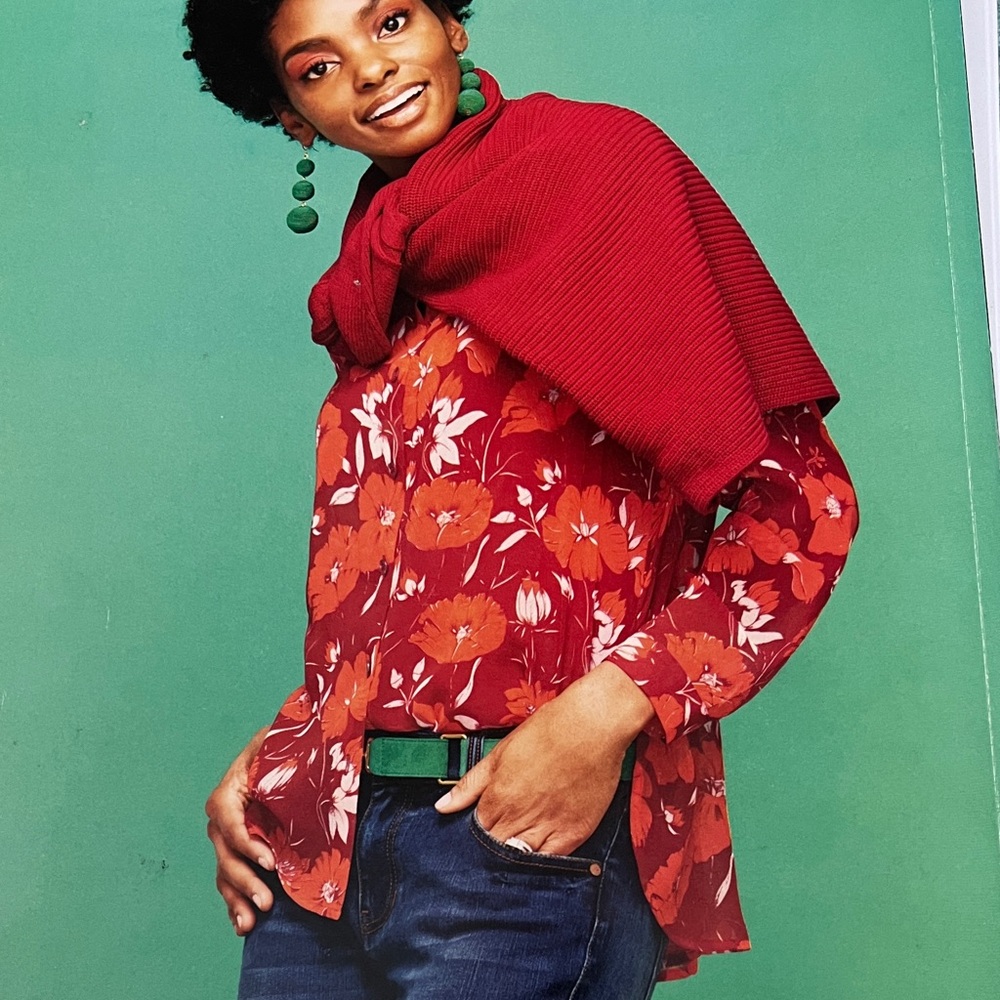 CAbi Red and Orange Floral Top
